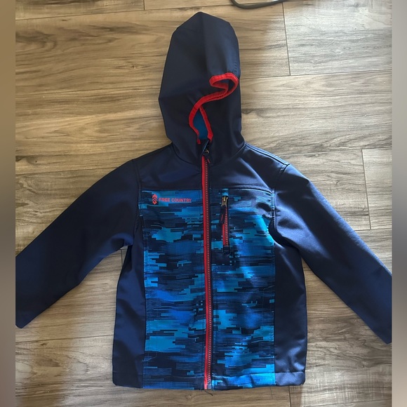 Free Country Kids' Navy and Camo Blue Lined Hooded Zip Up Jacket Mid Weight 4 - Picture 1 of 6
